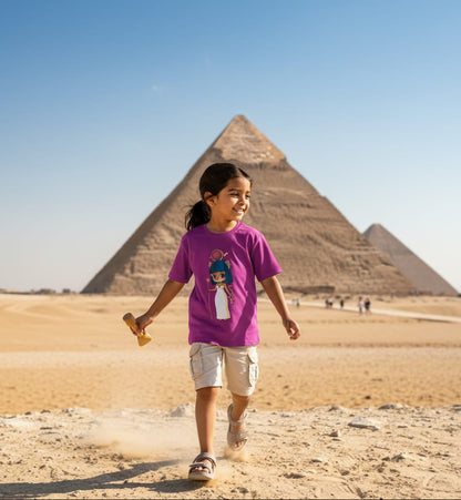 ANKH 100% Cotton T-Shirt for Kids - Egyptian Mau Cat Print