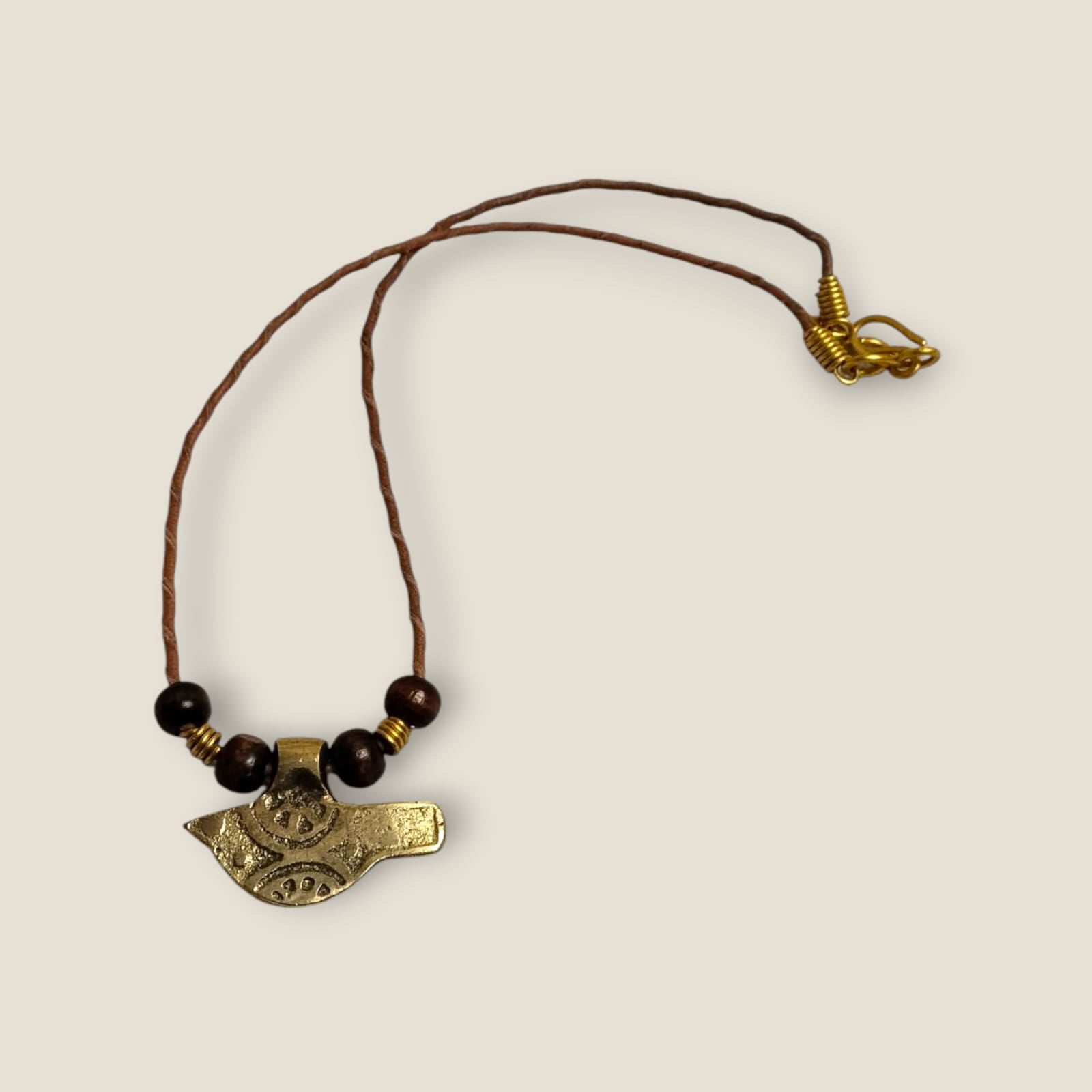 Ancient Egyptian-Inspired Brass Bird Amulet Necklace with Leather Cord - Ankh Spiritual Jewelry