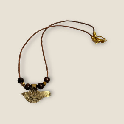 Ancient Egyptian-Inspired Brass Bird Amulet Necklace with Leather Cord - Ankh Spiritual Jewelry
