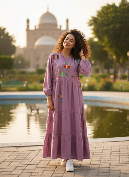 Hand-Made Long Sleeve Cotton Dress | Gallabia - Embroidered - Egyptian traditional designs M04