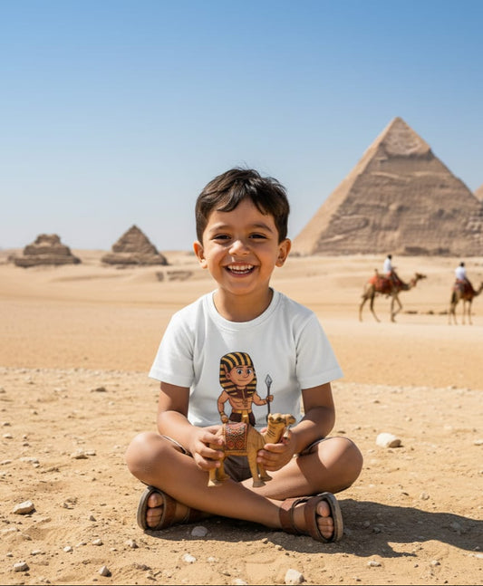 ANKH 100% Cotton T-Shirt for Kids - Egyptian King Ahmose print