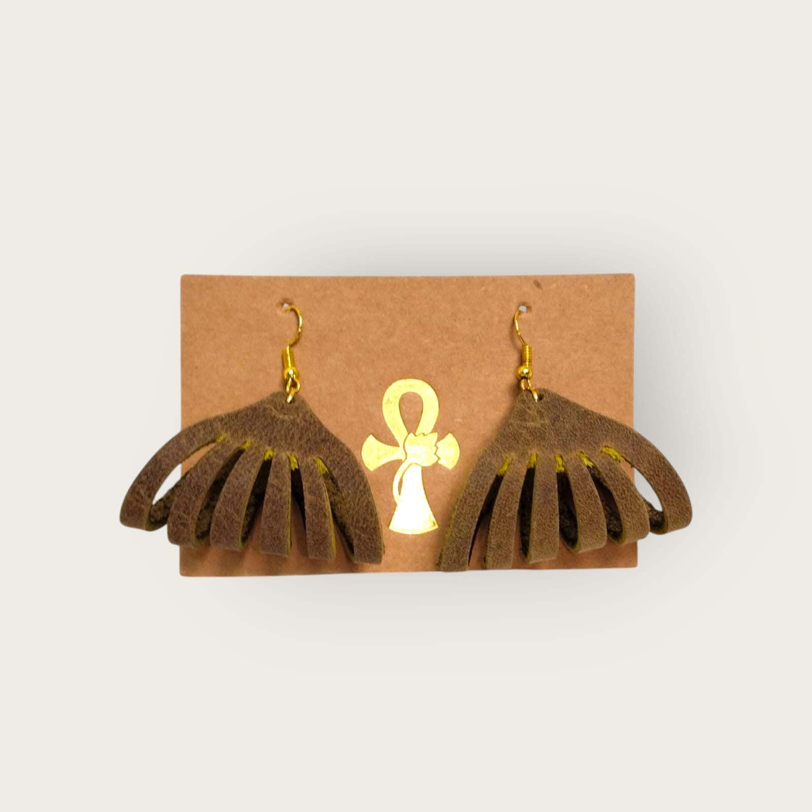 Genuine Leather Fringe Earrings | ANKH Egyptian Royalty Handmade Boho Statement Jewelry