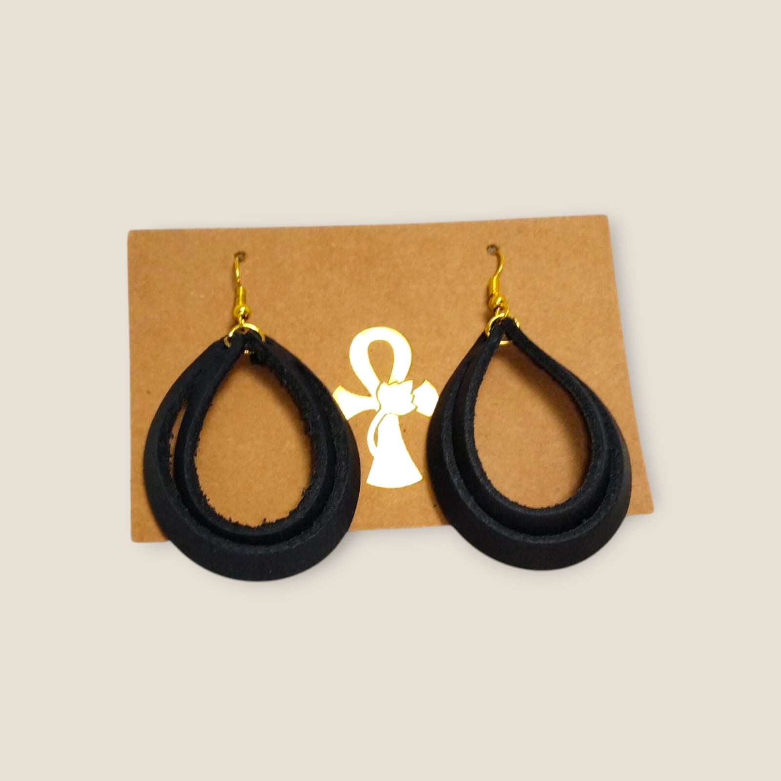 Genuine Leather Teardrop Hoop Earrings - ANKH Handmade Statement Jewelry