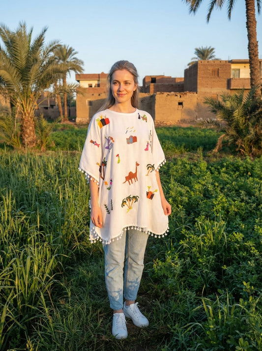 Hand-Made Cotton Blouse - Embroidered - Rural Egyptian Colorful designs