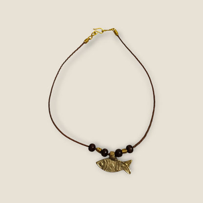 Ancient Egyptian Fish Pendant Necklace - Handcrafted Brass Symbol on 44cm Leather Cord