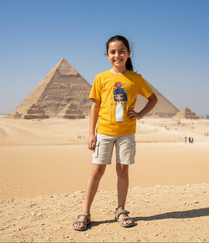 ANKH 100% Cotton T-Shirt for Kids - Egyptian Mau Cat Print