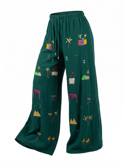 Hand-Made Cotton Pants - Embroidered - Traditional Egyptian Colorful designs M01