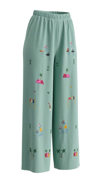 Hand-Made Cotton Pants - Embroidered - Traditional Egyptian Colorful designs M01