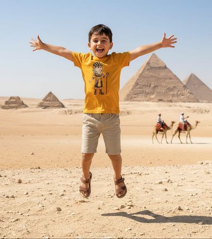 ANKH 100% Cotton T-Shirt for Kids - Egyptian King Ahmose print