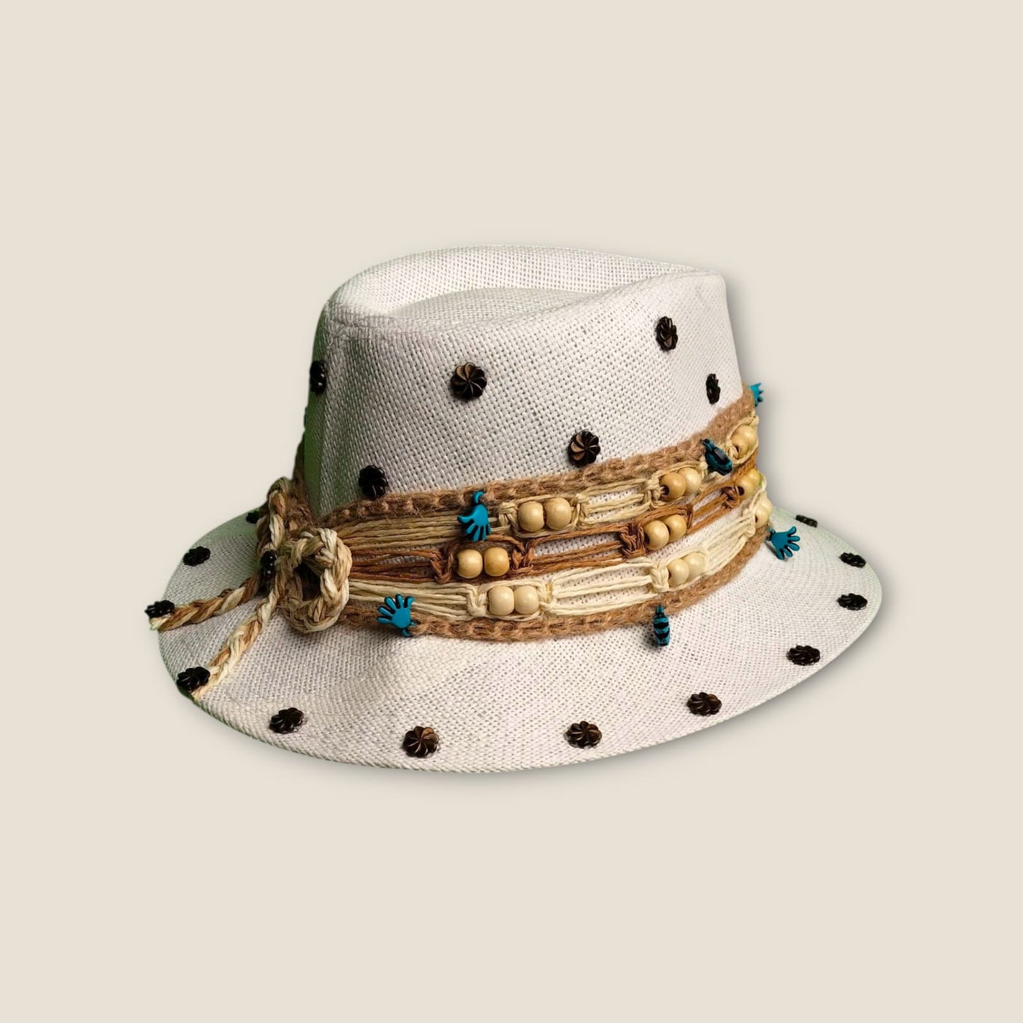 Handcrafted Boho Fedora Hat with Wooden Beads | ANKH Egyptian Royalty Festival Summer Hat