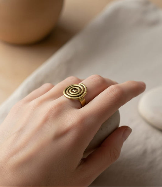 Handcrafted Spiral Copper Ring - Adjustable Ancient Symbol Design