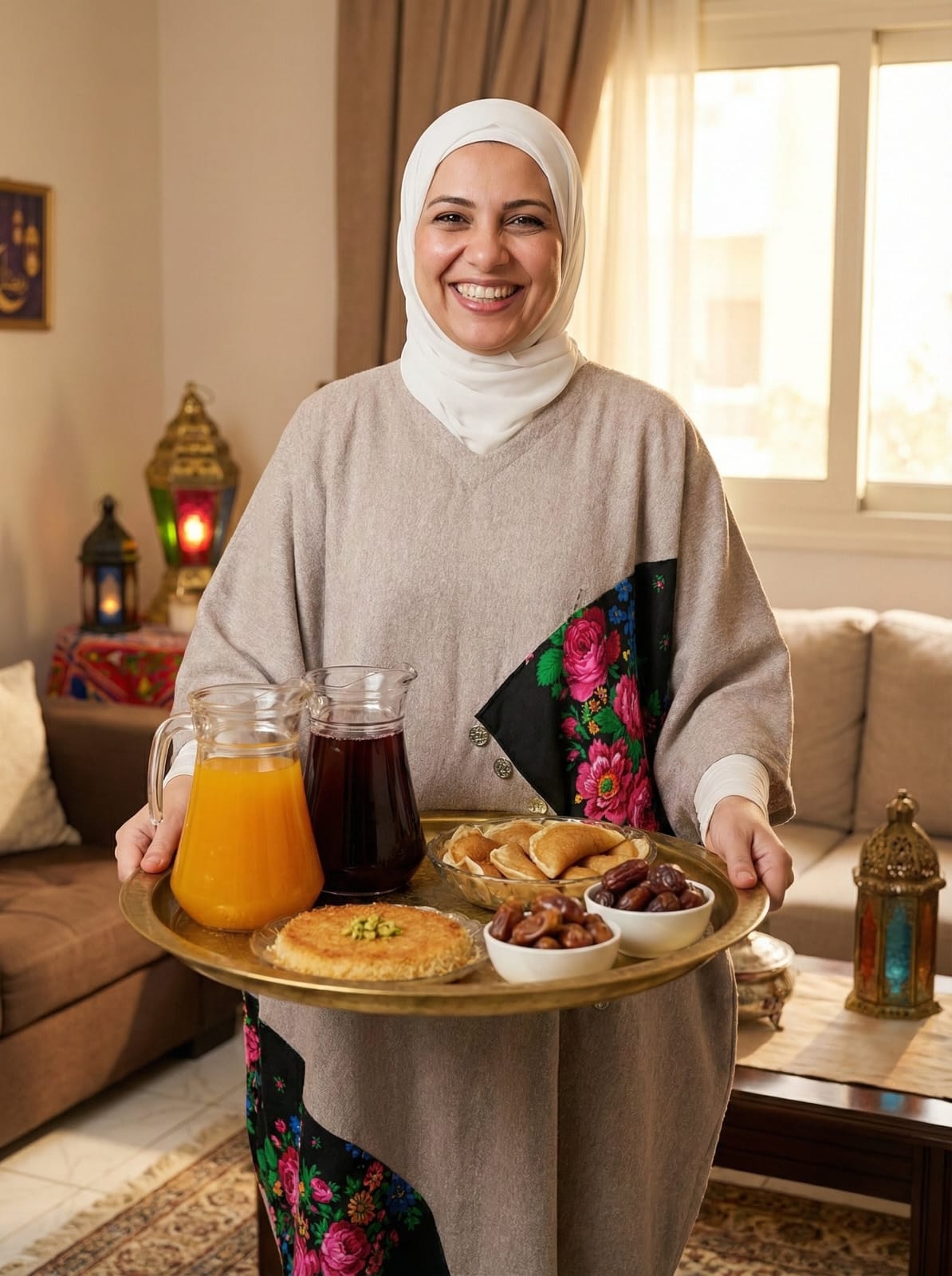 جلابية استقبال قطن فاخر - قصة واسعة بتطعيمات الورد