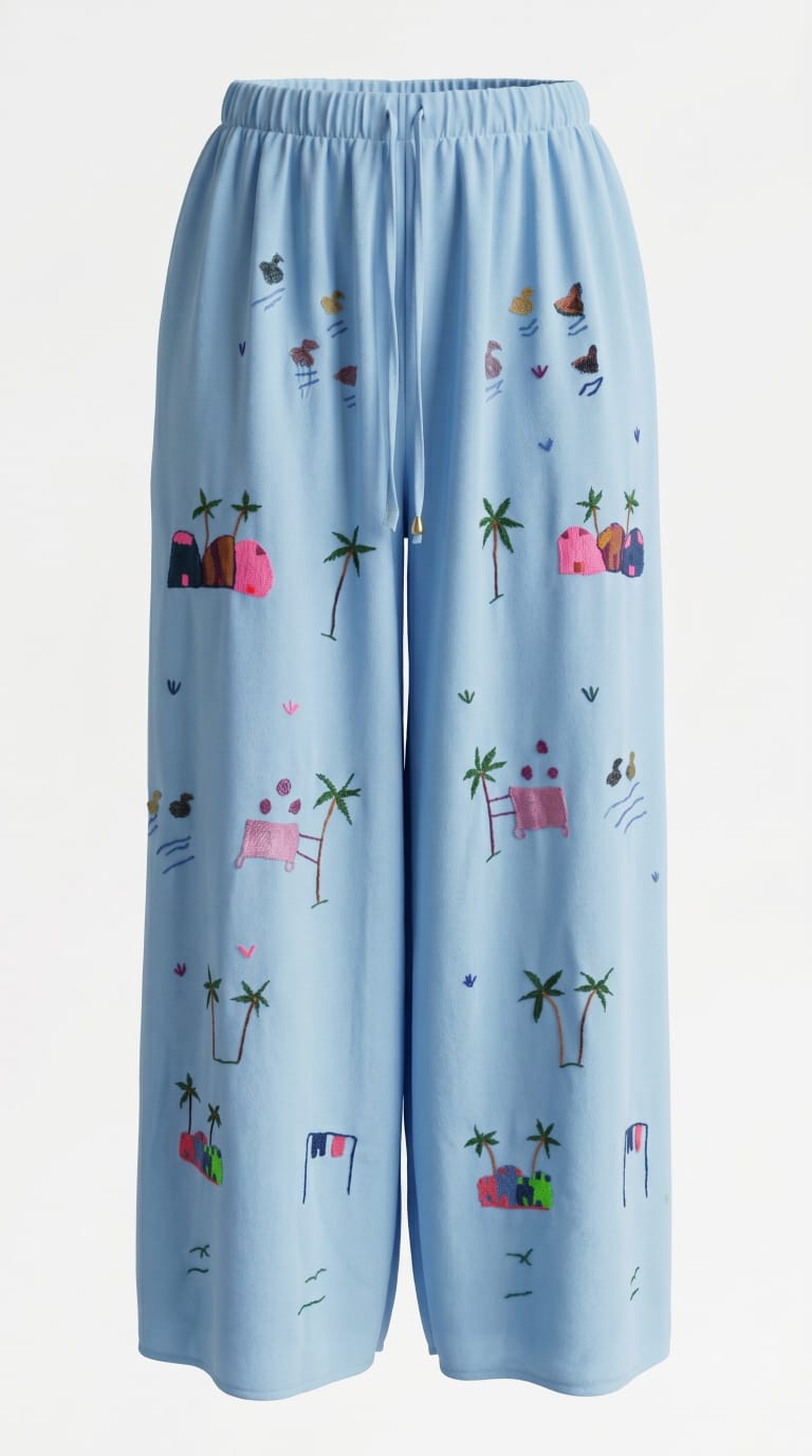Hand-Made Cotton Pants - Embroidered - Traditional Egyptian Colorful designs M01