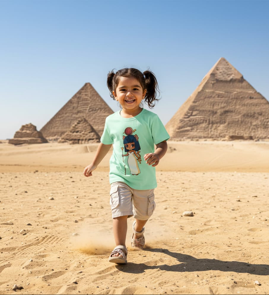 ANKH 100% Cotton T-Shirt for Kids - Egyptian Mau Cat Print