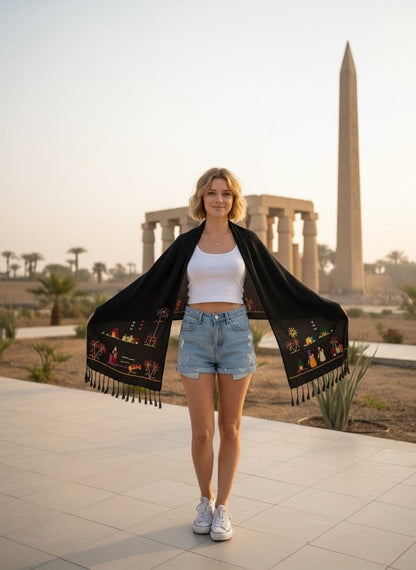 Hand-Made Cotton Scarf - Embroidered - Traditional Egyptian Colorful designs M06