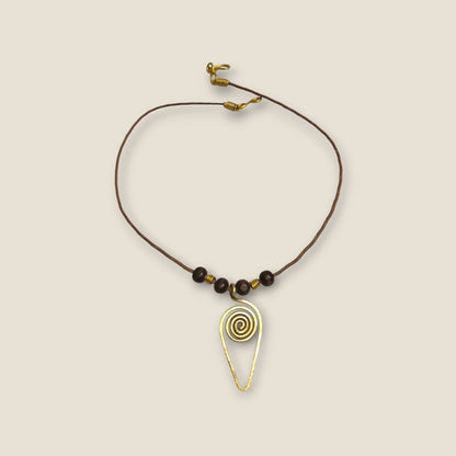Ancient Egyptian Spiral Symbol Necklace - Handcrafted Brass Pendant on 44cm Leather Cord