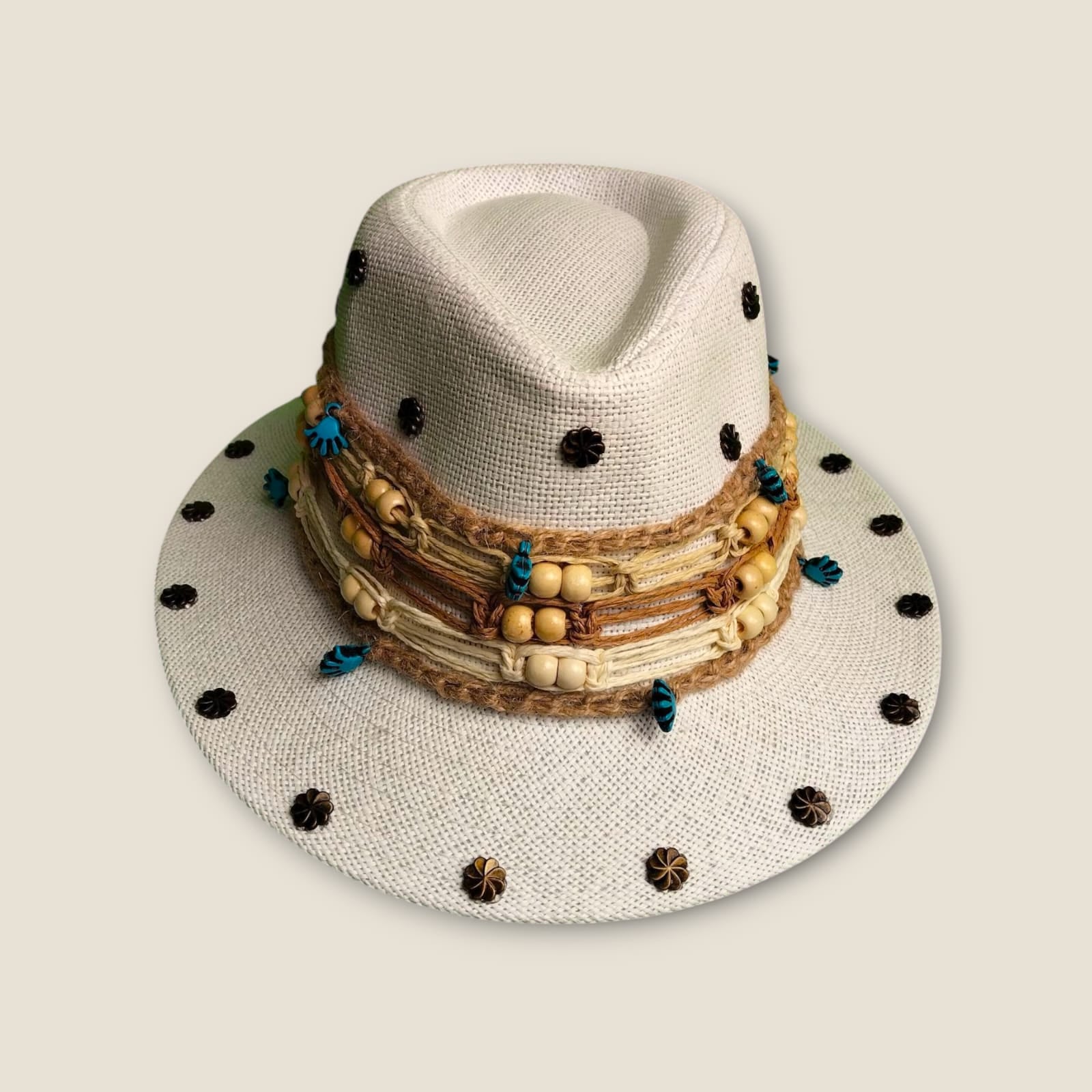 Handcrafted Boho Fedora Hat with Wooden Beads | ANKH Egyptian Royalty Festival Summer Hat