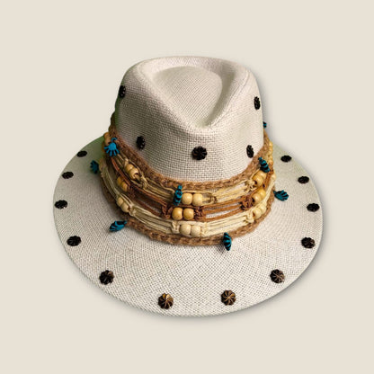 Handcrafted Boho Fedora Hat with Wooden Beads | ANKH Egyptian Royalty Festival Summer Hat