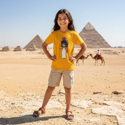 ANKH 100% Cotton T-Shirt for Kids - Egyptian Mau Cat Print