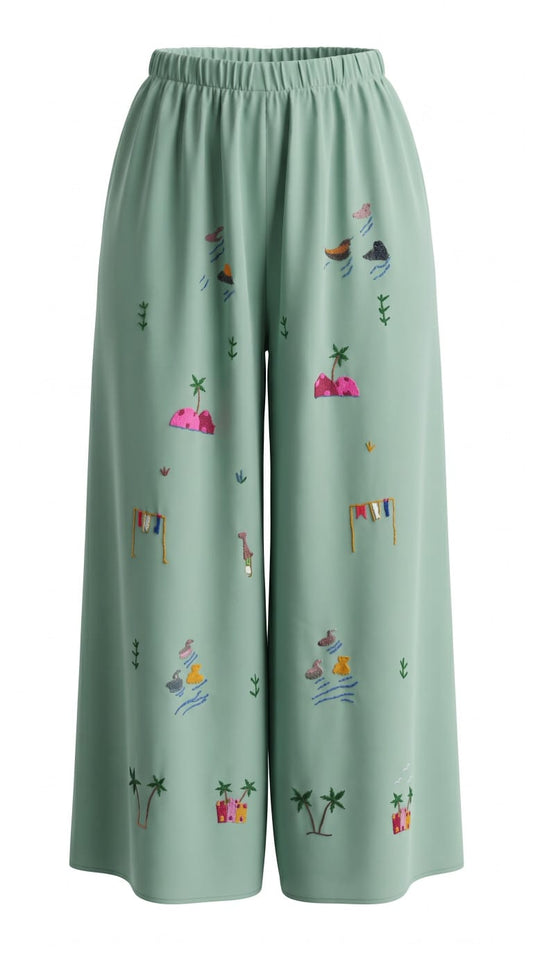 Hand-Made Cotton Pants - Embroidered - Traditional Egyptian Colorful designs M01