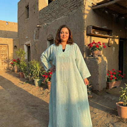 Hand-made Egyptian Galabeya Tally Embroidered - Silver/Gold Strings - ANKH Galabeya