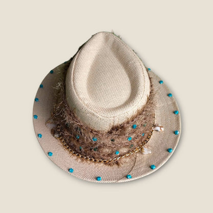 Handcrafted Boho Fedora Hat with Wooden Beads | ANKH Egyptian Royalty Festival Summer Hat