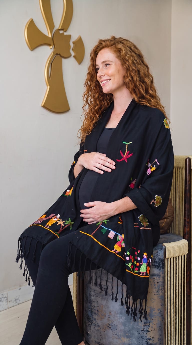 Hand-Made Cotton Scarf - Embroidered - Traditional Egyptian Colorful designs M06