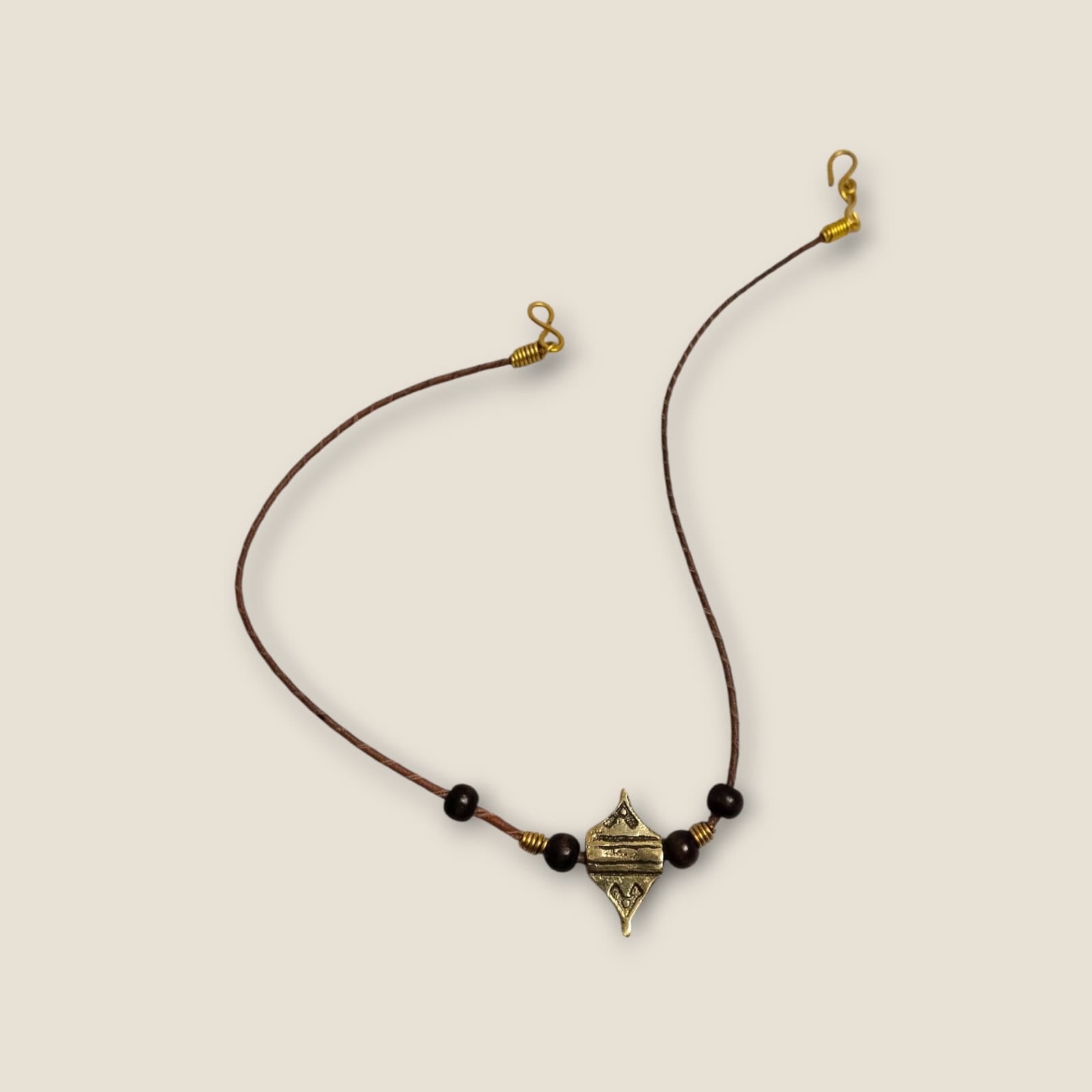Ancient Egyptian Inspired Brass Pendant Necklace - Handcrafted Geometric Medallion with Brown Cord