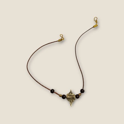 Ancient Egyptian Inspired Brass Pendant Necklace - Handcrafted Geometric Medallion with Brown Cord