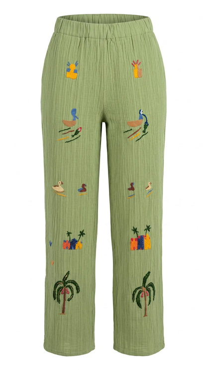 Hand-Made Cotton Pants - Embroidered - Traditional Egyptian Colorful designs M01
