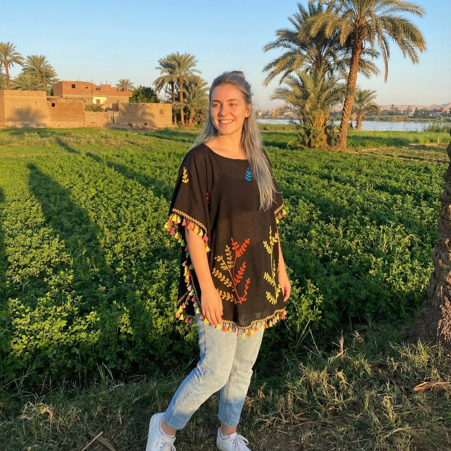 Hand-Made Cotton Blouse - Embroidered - Rural Egyptian Colorful designs