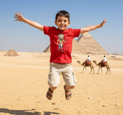 ANKH 100% Cotton T-Shirt for Kids - Egyptian King Ahmose print