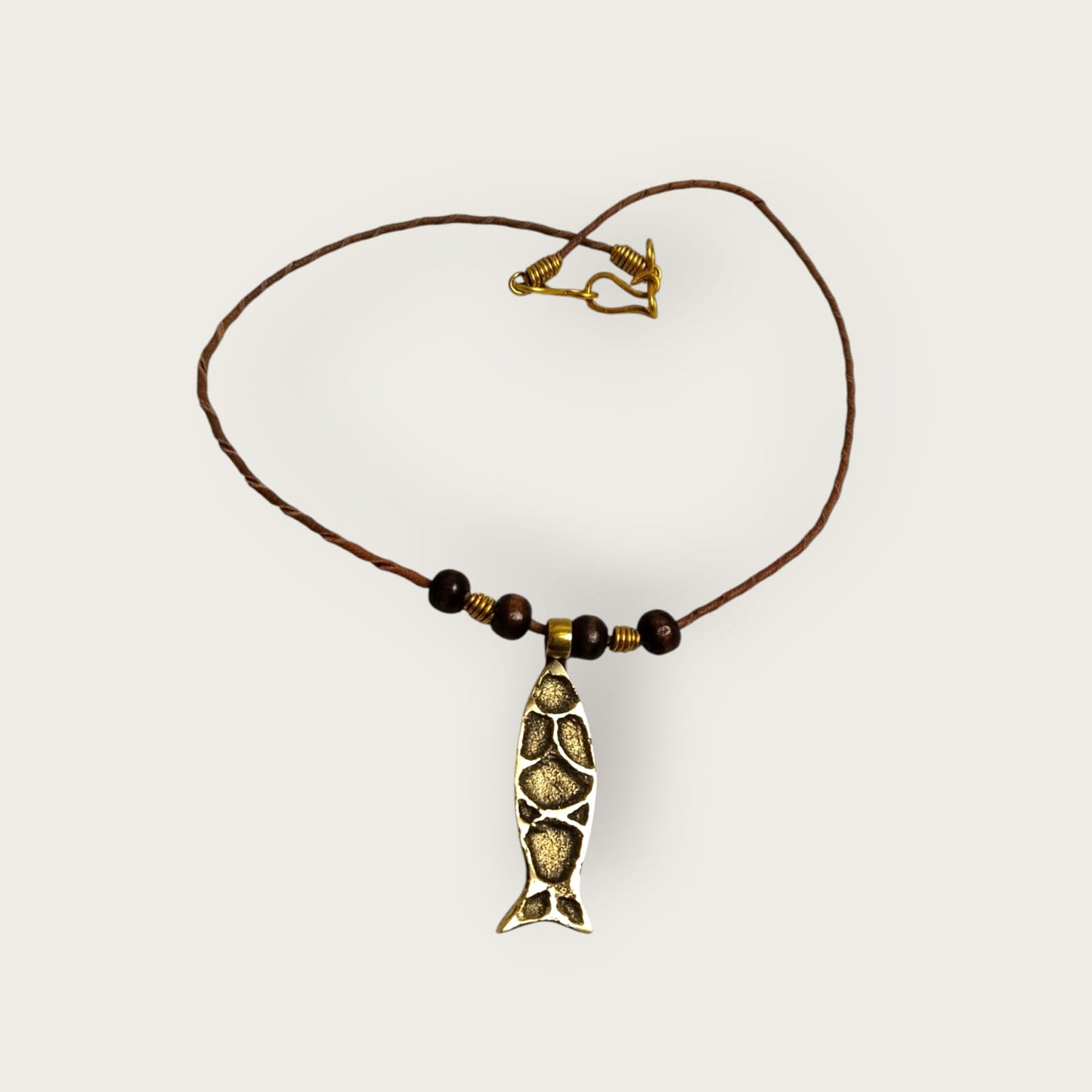 Ancient Egyptian Fish Pendant Necklace - Handcrafted Brass Symbol on 44cm Leather Cord