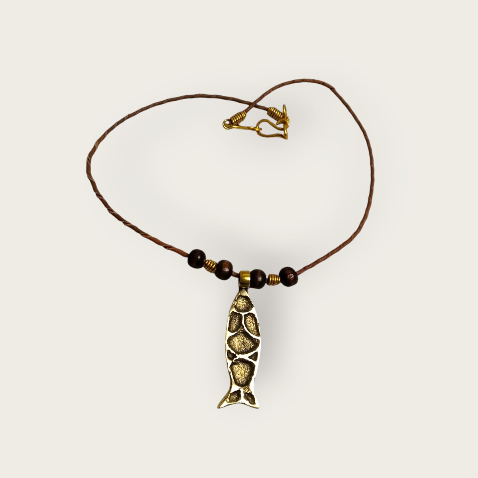 Ancient Egyptian Fish Pendant Necklace - Handcrafted Brass Symbol on 44cm Leather Cord