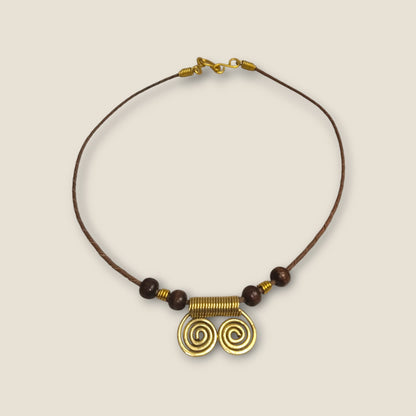 Ancient Egyptian Spiral Brass Pendant Necklace - Handcrafted Leather Cord Jewelry