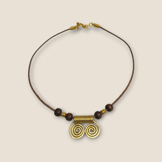 Ancient Egyptian Spiral Brass Pendant Necklace - Handcrafted Leather Cord Jewelry