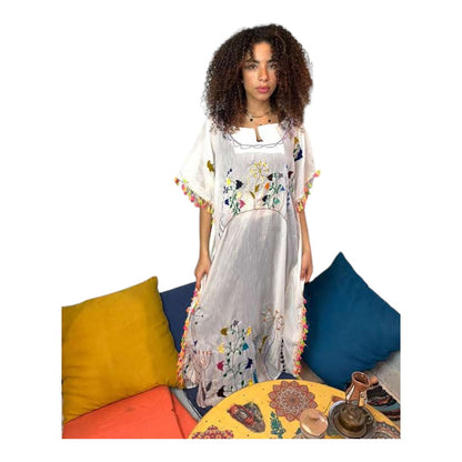 Hand-Made Cotton Dress | Jalabiya - Embroidered - Colorful traditional Egyptian designs M07