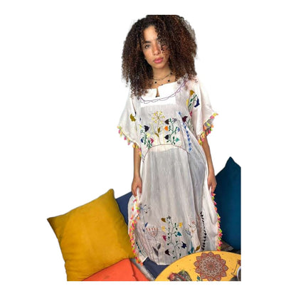 Hand-Made Cotton Dress | Jalabiya - Embroidered - Colorful traditional Egyptian designs M07