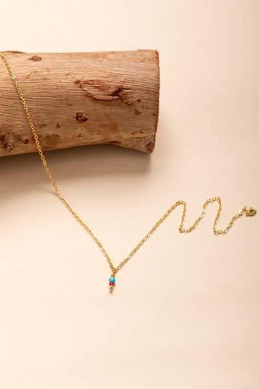 Minimalist Gold-Plated Pendant Necklace with Howlite and Hematite Stones