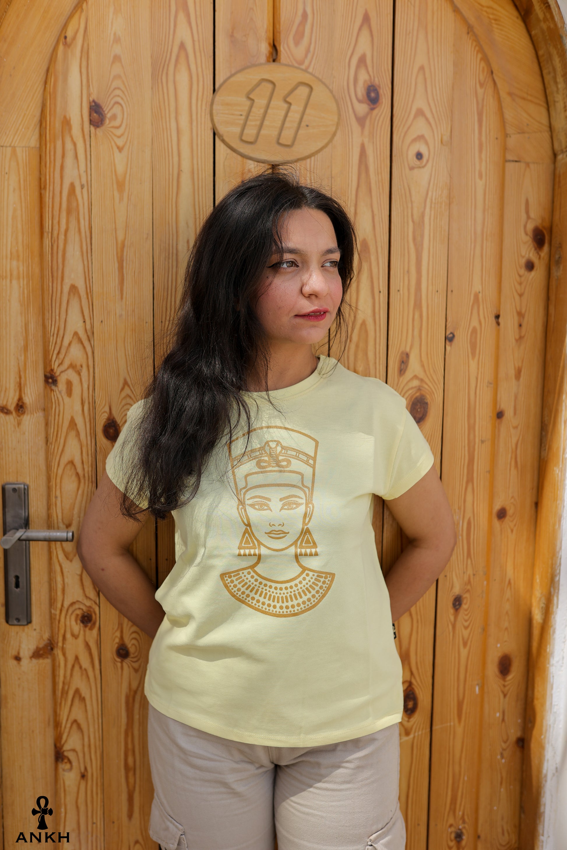 Cotton t-shirt for women with Egyptian Queen cleopatra print by Egyptian brand Ankh Egypt for authentic Egyptian fashion and styles