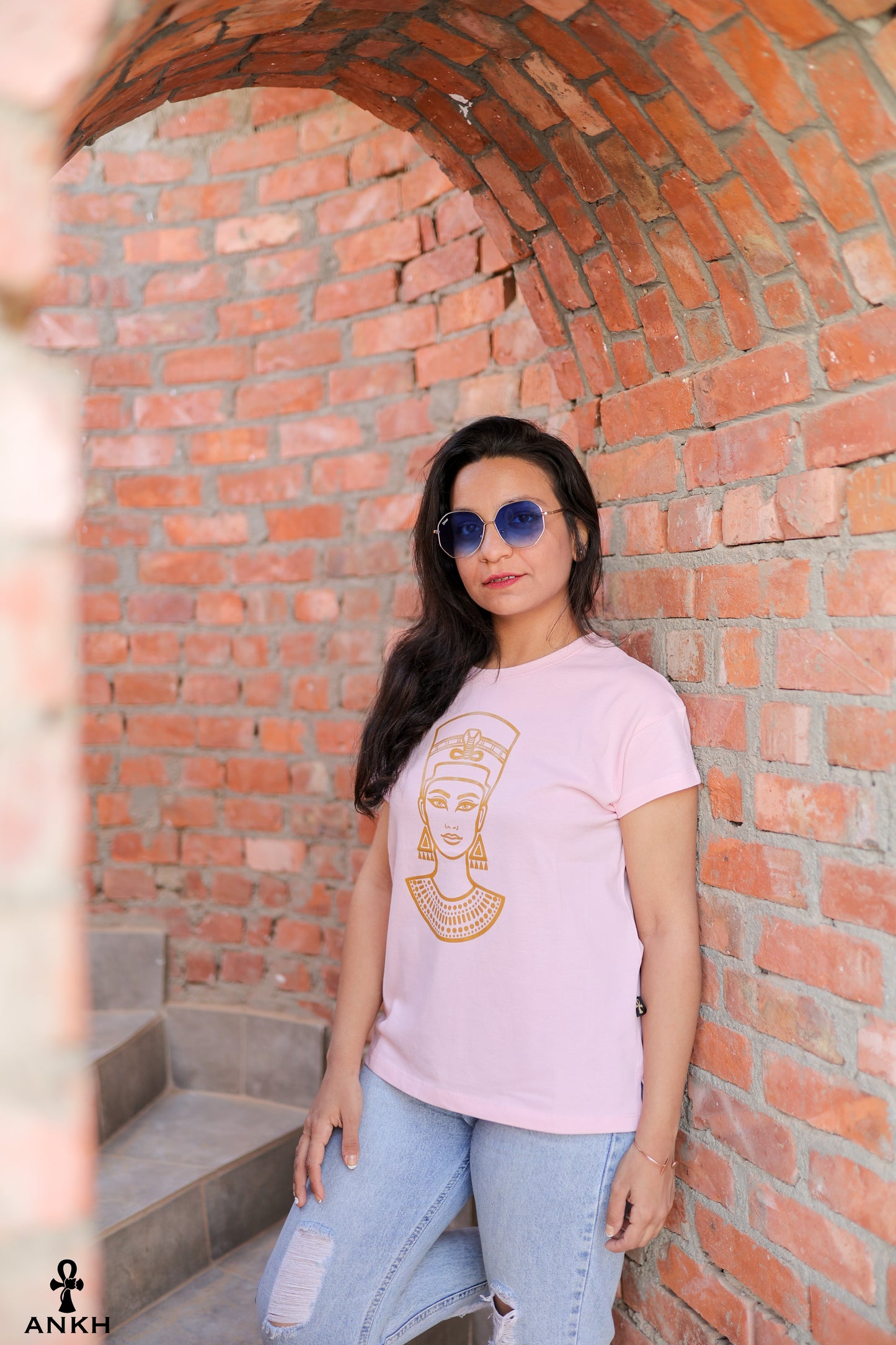 Cotton t-shirt for women with Egyptian Queen cleopatra print by Egyptian brand Ankh Egypt for authentic Egyptian fashion and styles