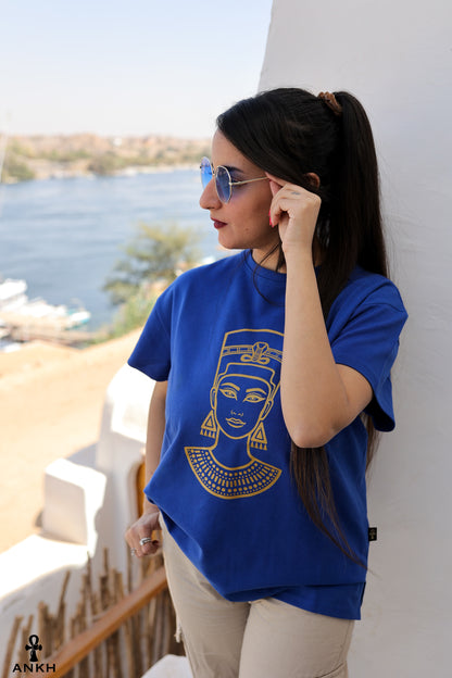 Cotton t-shirt for women with Egyptian Queen cleopatra print by Egyptian brand Ankh Egypt for authentic Egyptian fashion and styles