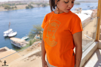 Cotton t-shirt for women with Egyptian Queen cleopatra print by Egyptian brand Ankh Egypt for authentic Egyptian fashion and styles