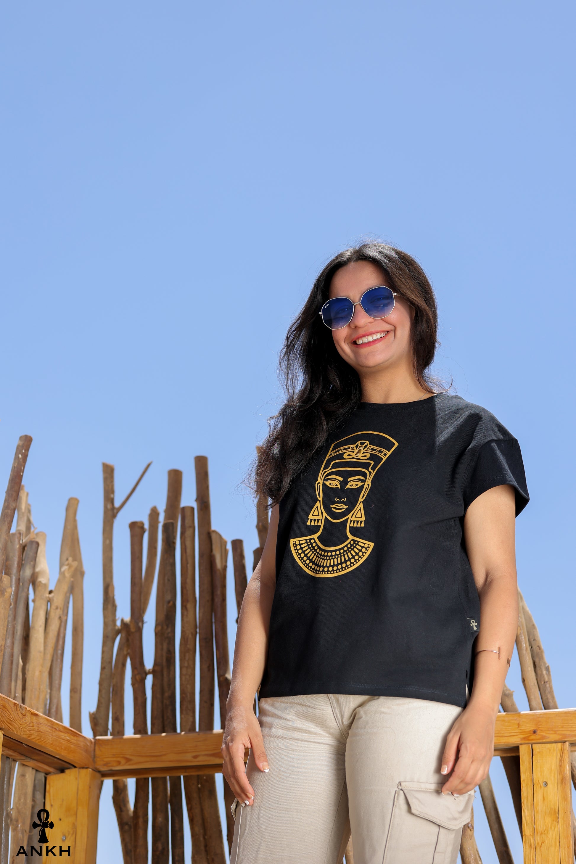 100% cotton tshirt, premium cotton t-shirts with cleopatra print by Egyptian brand Ankh Egypt for authentic Egyptian fashion