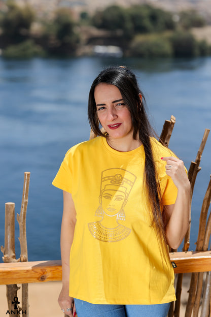 100% cotton tshirt, premium cotton t-shirts with cleopatra print by Egyptian brand ankh Egypt for authentic Egyptian fashion