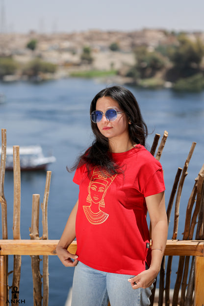 Cotton t-shirt for women with Egyptian Queen cleopatra print by Egyptian brand Ankh Egypt for authentic Egyptian fashion and styles