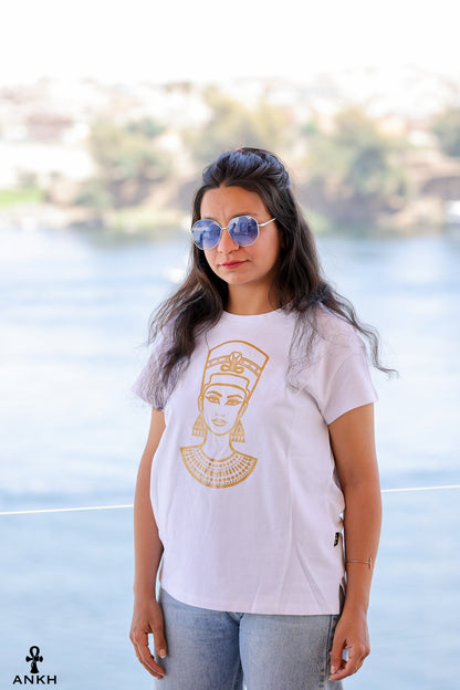 100% cotton tshirt, premium cotton t-shirts with cleopatra print by Egyptian brand Ankh Egypt for authentic Egyptian fashion