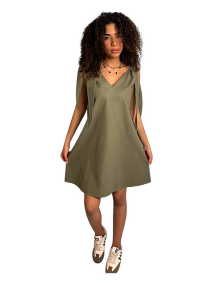 Ieya_ Short Linen Dress with tie-able Straps