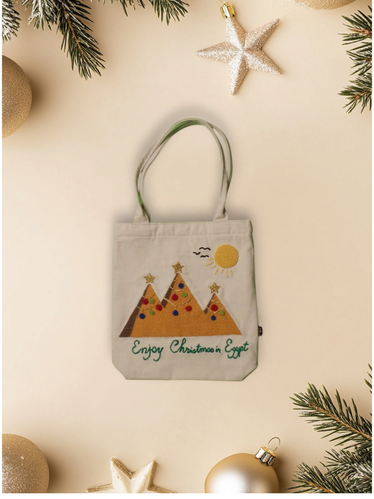 Embroidered Christmas Cotton Tote Bags – Christmas in Egypt Collection by Ankh