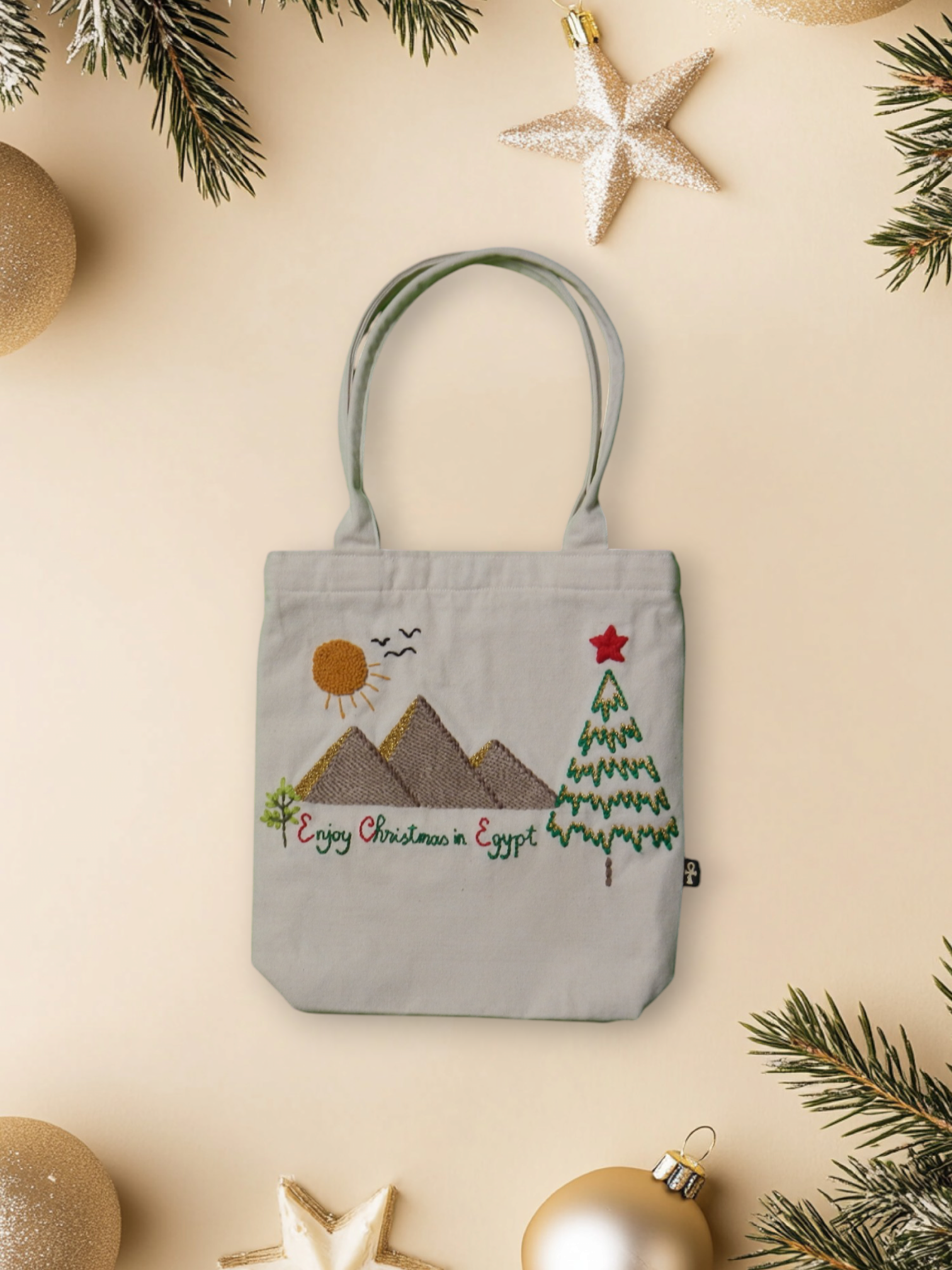 Embroidered Christmas Cotton Tote Bags – Christmas in Egypt Collection by Ankh